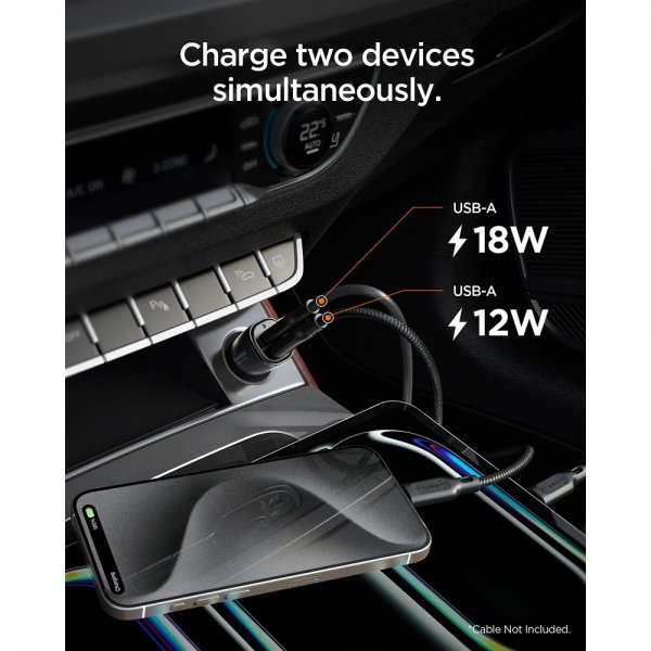 Spigen Essential Mobillader til bil 30W 2xUSB-A Svart