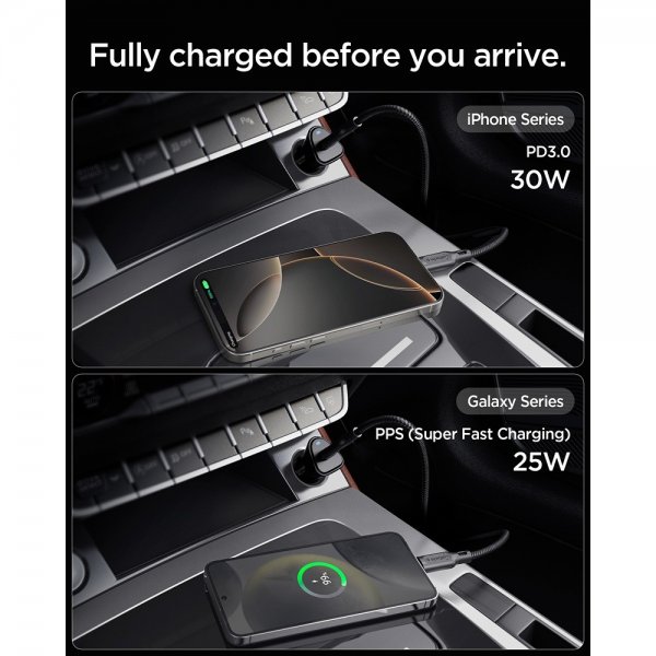 Spigen Essential Mobillader til bil 30W USB-C Svart