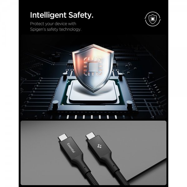 Spigen Essential Kabel Fabric USB-C/USB-C 100W 1.5m Svart