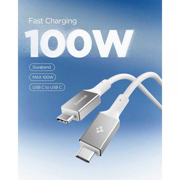 Spigen Essential Kabel Fabric USB-C/USB-C 100W 1.5m Hvit