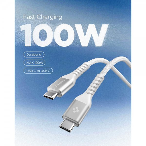Spigen Essential Kabel Fabric USB-C/USB-C 100W 1m Hvit