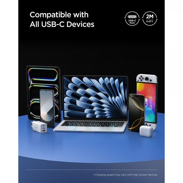 Spigen Essential Kabel USB-C/USB-C 100W 2m Hvit