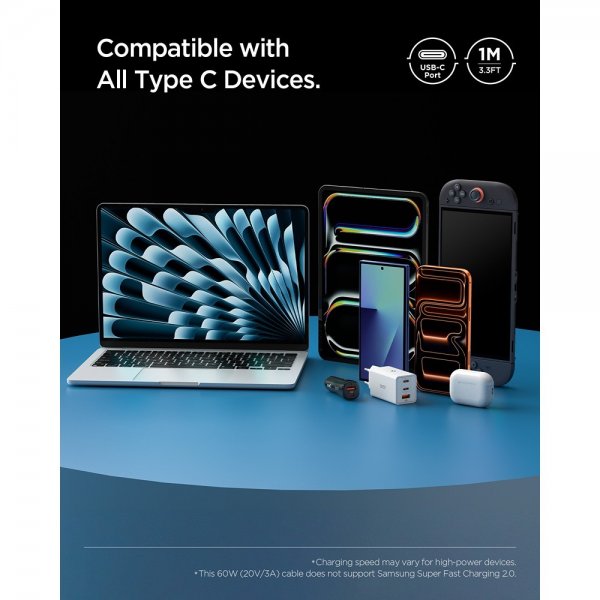 Spigen Essential Kabel USB-C/USB-C 60W 1m Svart