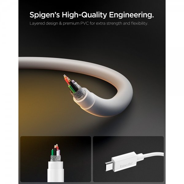 Spigen Essential Kabel USB-C/USB-C 60W 1m Hvit