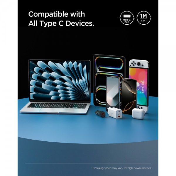 Spigen Essential Kabel USB-C/USB-C 60W 1m Hvit