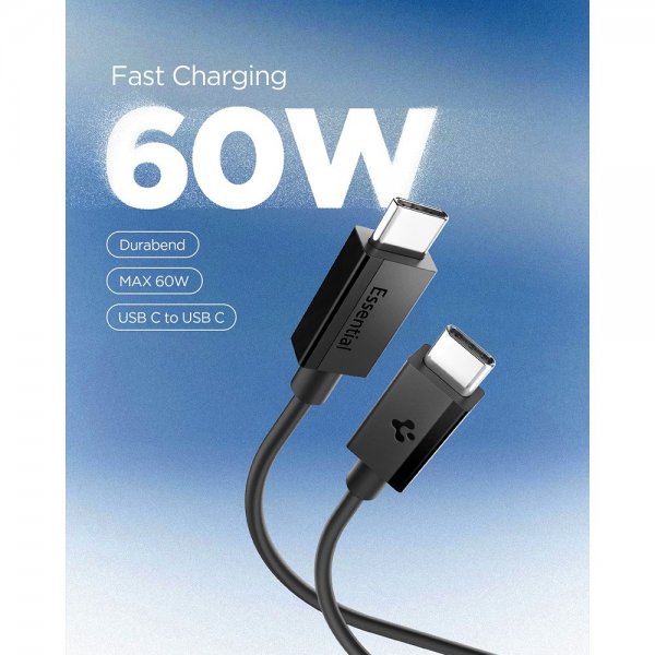 Spigen Essential Kabel USB-C/USB-C 60W 2m Svart