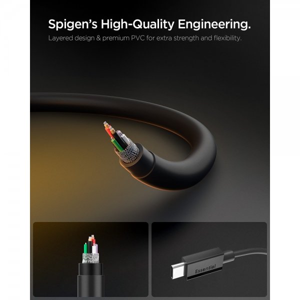 Spigen Essential Kabel USB-C/USB-C 60W 2m Svart