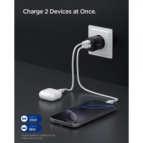 Spigen Essential Lader 35W 1xUSB-C 1xUSB-A Svart