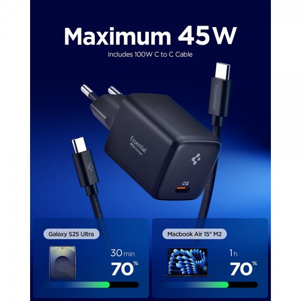 Spigen Essential Lader 45W USB-C Svart