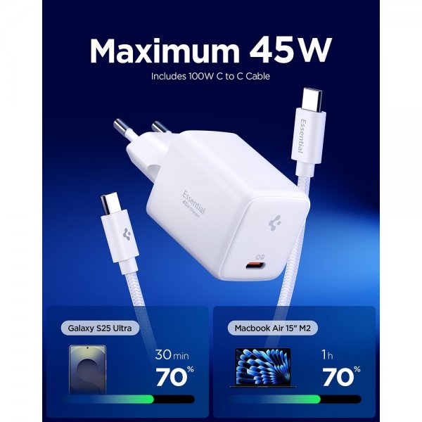 Spigen Essential Lader 45W USB-C Hvit