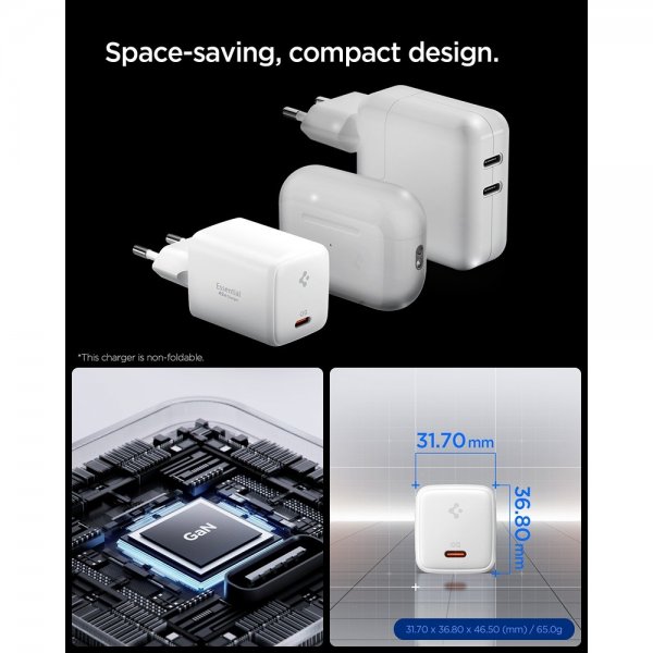 Spigen Essential Lader 45W USB-C Hvit