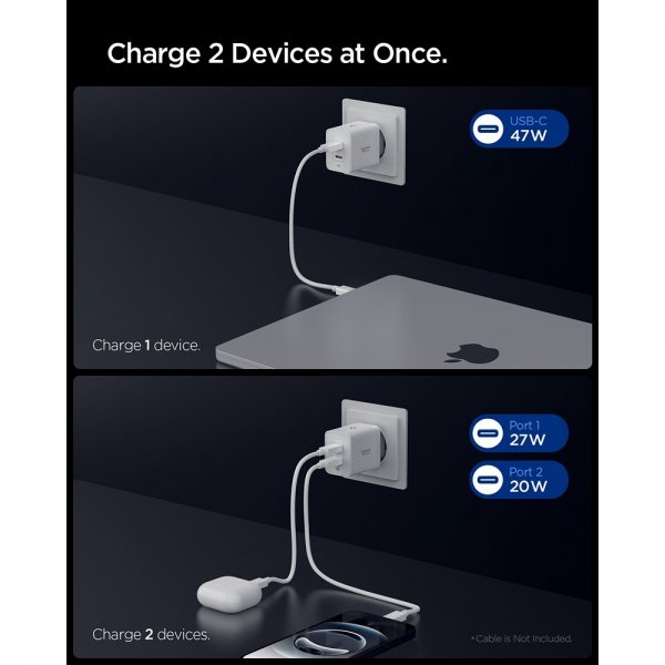 Spigen Essential Lader 47W 2xUSB-C Hvit