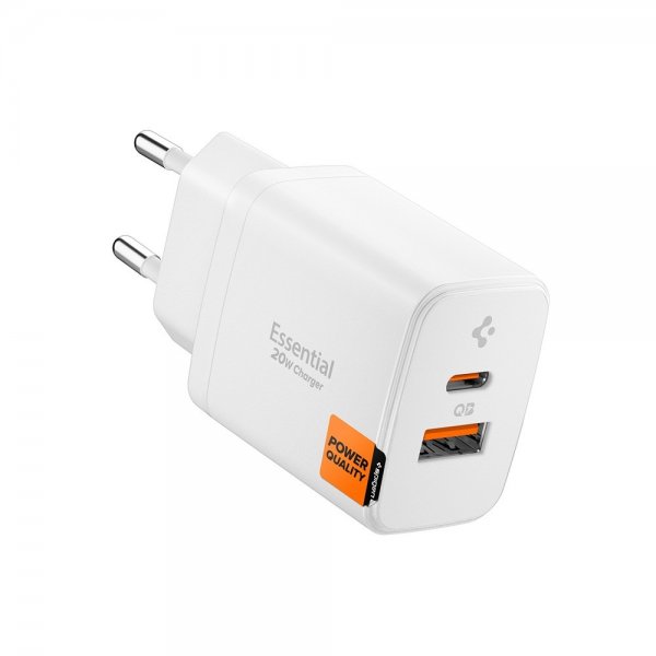 Spigen Essential Lader USB-C/USB-A 20W Hvit