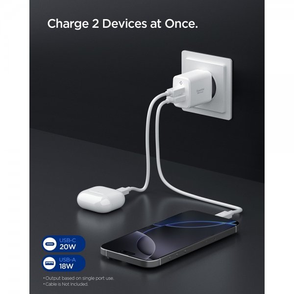Spigen Essential Lader USB-C/USB-A 20W Hvit