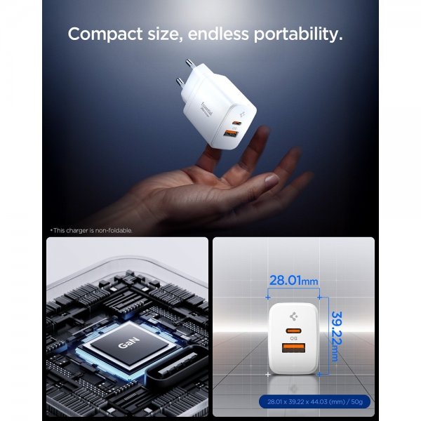 Spigen Essential Lader USB-C/USB-A 20W Hvit