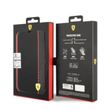 Ferrari iPhone 14 Pro Max Etui Carbon Effect Metal Logo Svart