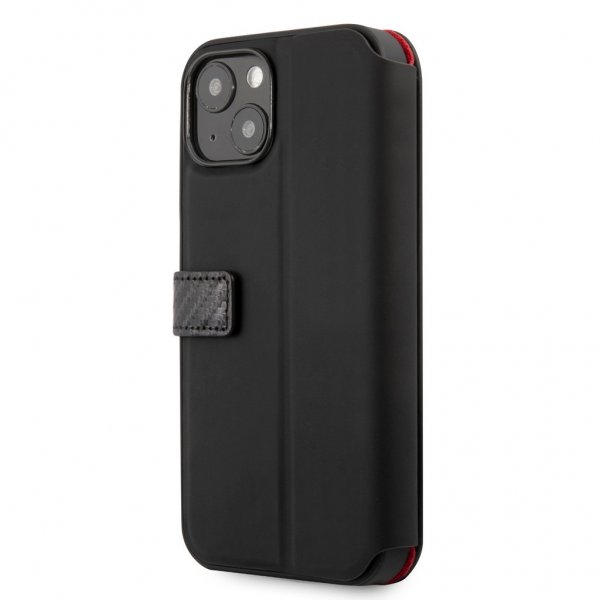 Ferrari iPhone 13 Etui Carbon Effect Metal Logo Vertical Stripe Svart