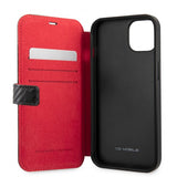 Ferrari iPhone 13 Etui Carbon Effect Metal Logo Vertical Stripe Svart