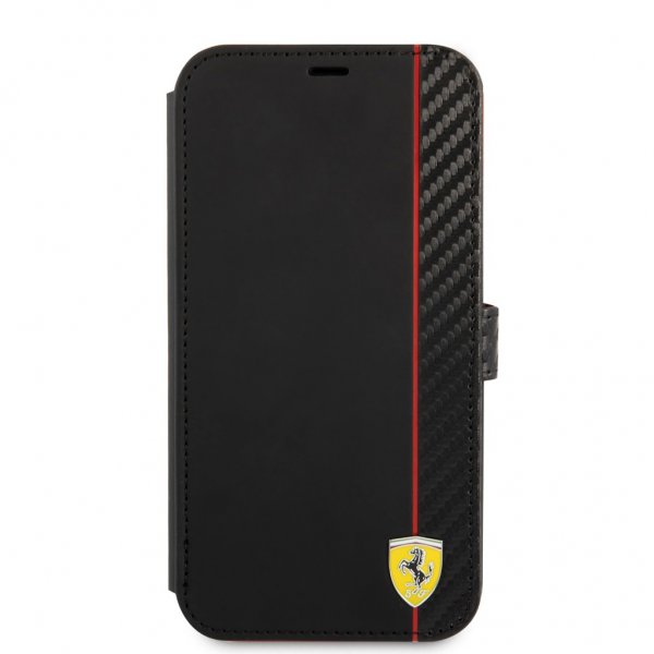 Ferrari iPhone 13 Mini Etui Carbon Effect Metal Logo Vertical Stripe Svart