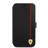 Ferrari iPhone 13 Mini Etui Carbon Effect Metal Logo Vertical Stripe Svart