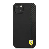 Ferrari iPhone 13 Mini Deksel Carbon Effect Metal Logo Vertical Stripe Svart