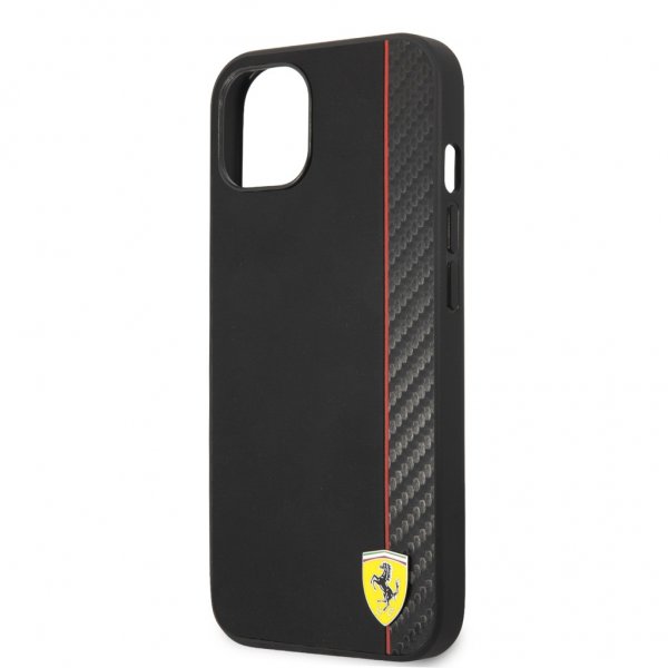Ferrari iPhone 13 Mini Deksel Carbon Effect Metal Logo Vertical Stripe Svart