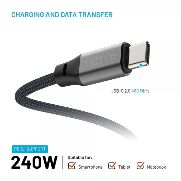 Fixed Kabel Magnetisk USB-C til USB-C 240W 2m