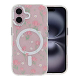 iPhone 16 Deksel blomstrete MagSafe Rosa