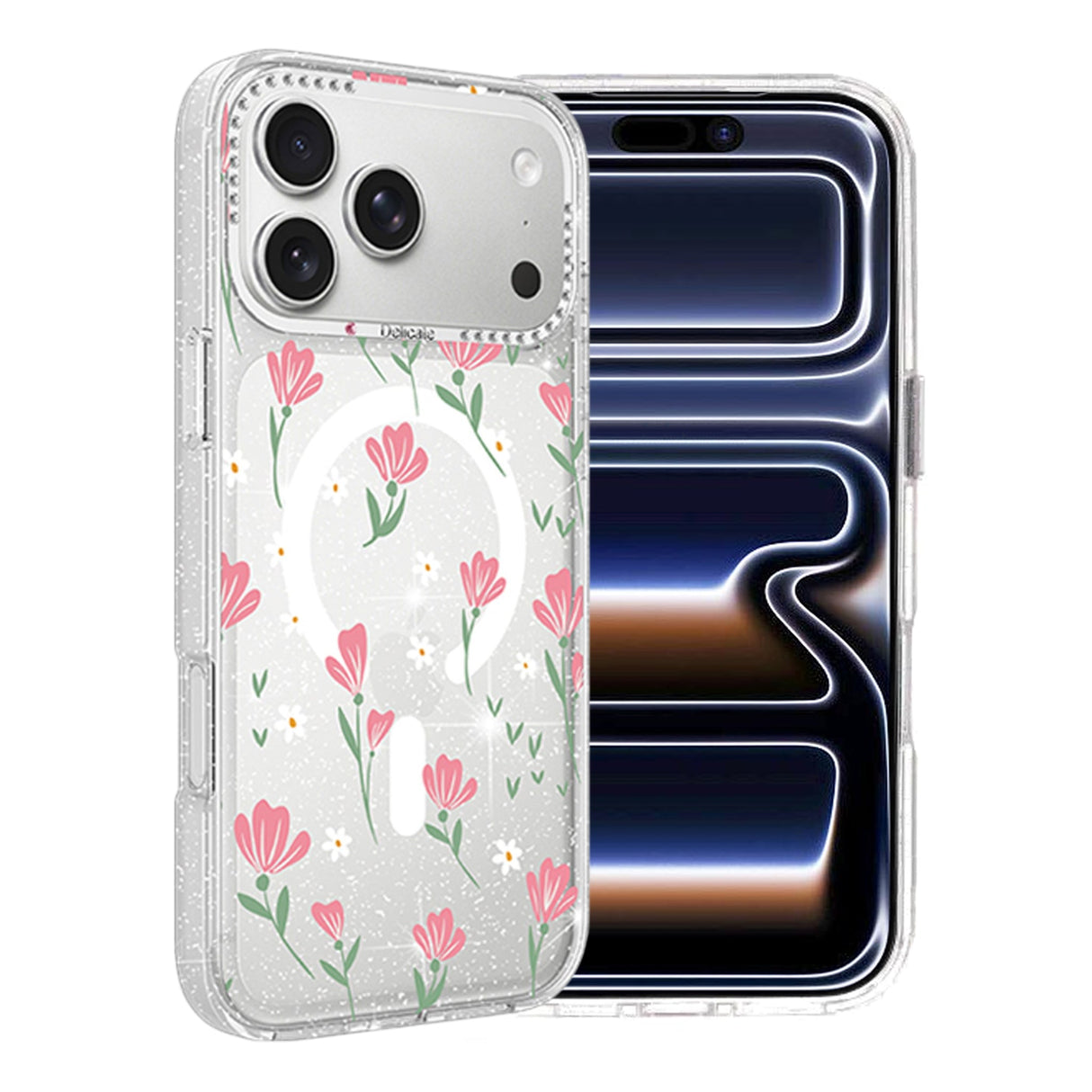 iPhone 17 Pro Deksel Blomstermønster MagSafe Rosa