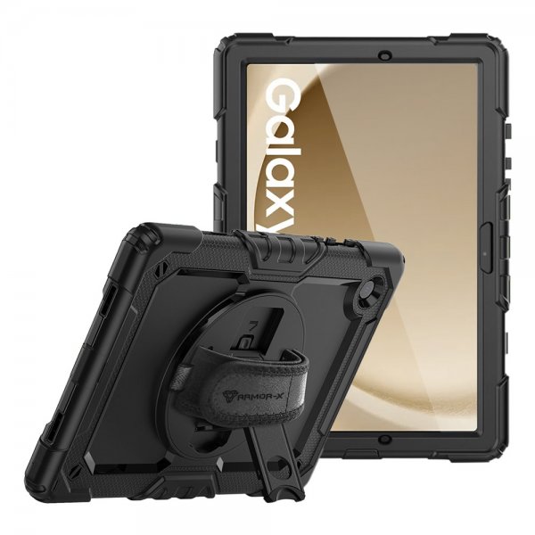 Armor-X Samsung Galaxy Tab A9 Plus Deksel Rainproof Rugged Case Hand Strap Kickstand Svart
