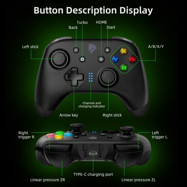 EasySMX Bayard 9124 Switch/Android/PC Programmable Wireless Gamepad Svart