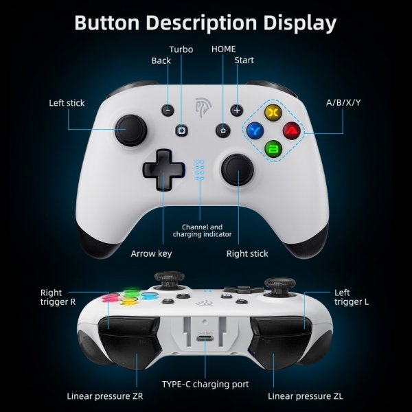 EasySMX Bayard 9124 Switch/Android/PC Programmable Wireless Gamepad Hvit