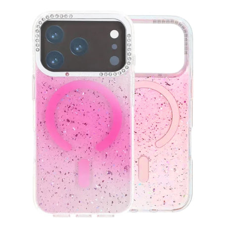 iPhone 17 Pro Deksel Glitter Diamond MagSafe Rosa