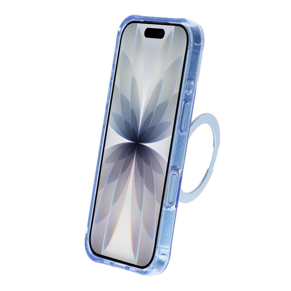 iPhone 17 Deksel med glitter og stativ, MagSafe, Blå
