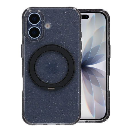 iPhone 17 Deksel med glitter og stativ, MagSafe, Svart