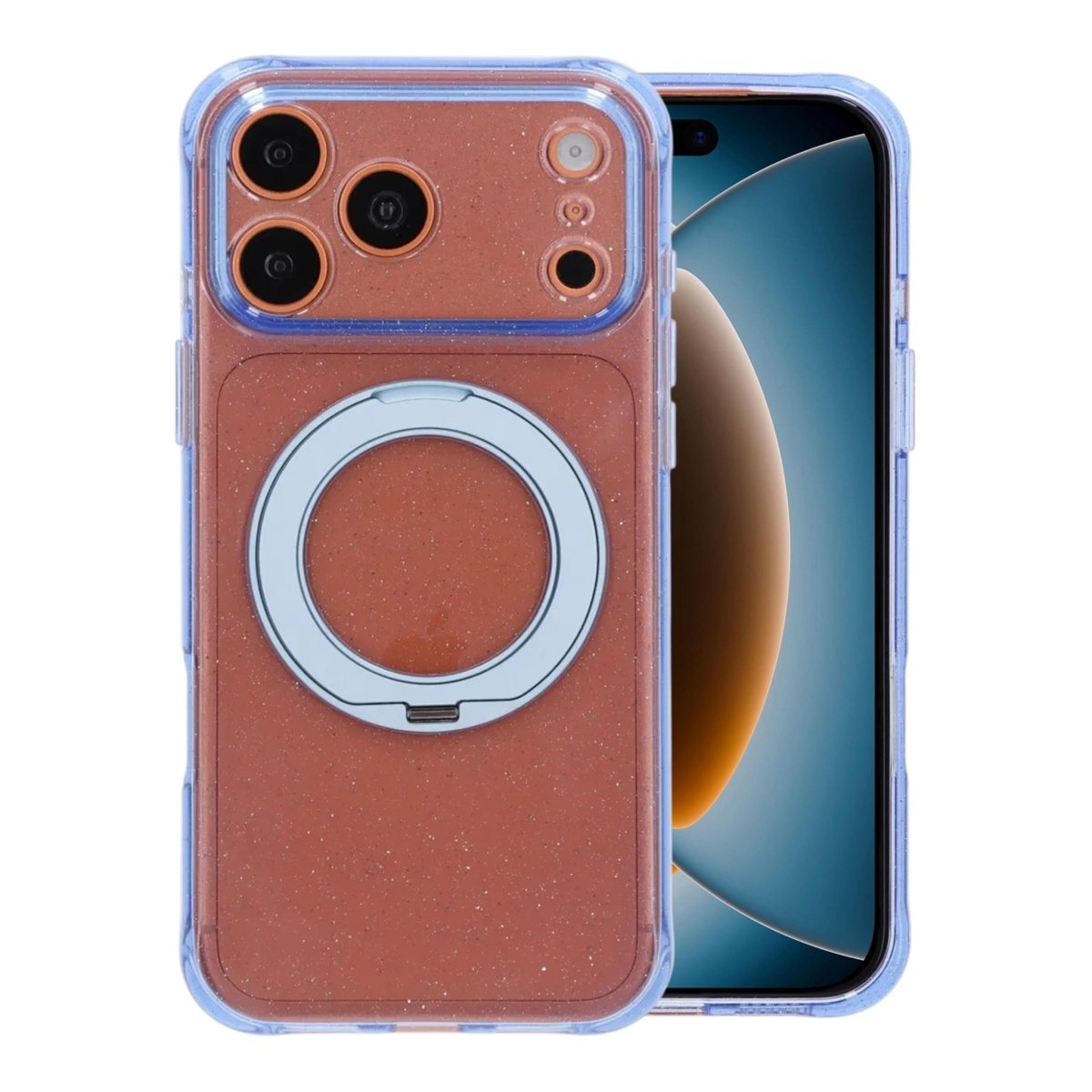 iPhone 17 Pro/iPhone 18 Pro Deksel Glitter Stativ MagSafe Blå