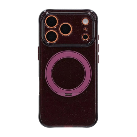 iPhone 17 Pro/iPhone 18 Pro Deksel Glitter Stativ MagSafe Mørkerød