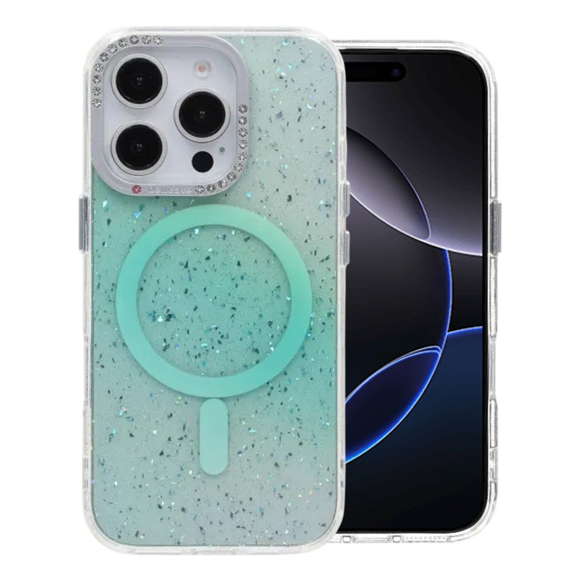 iPhone 16 Pro Deksel Glitter Diamond MagSafe Grønn