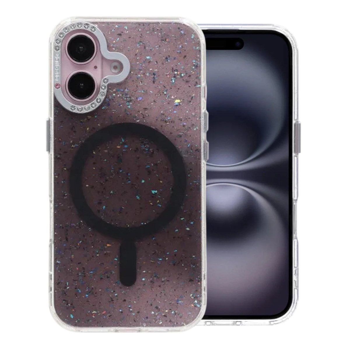 iPhone 16 Deksel Glitter Diamond MagSafe Svart