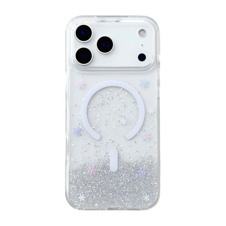 iPhone 17 Pro Deksel med glitter og stjerner, MagSafe, Sølv