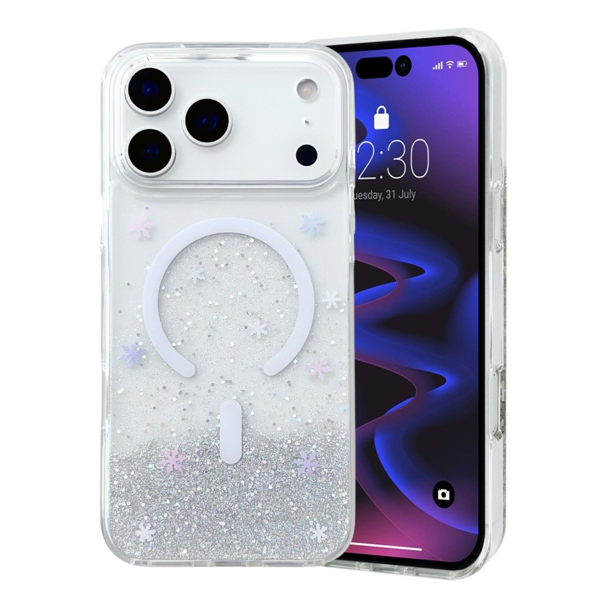 iPhone 17 Pro Deksel med glitter og stjerner, MagSafe, Sølv