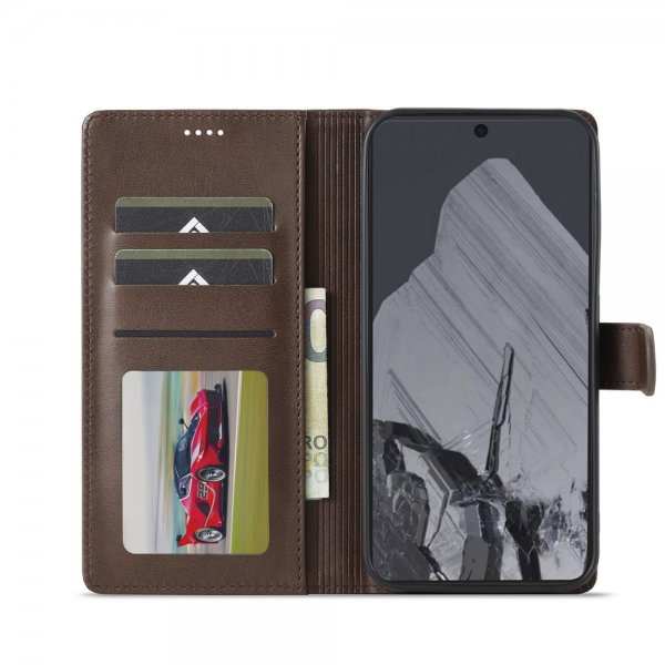 Lc.Imeeke Google Pixel 10 Pro XL Etui med Kortlomme stativfunksjon Mørkebrun