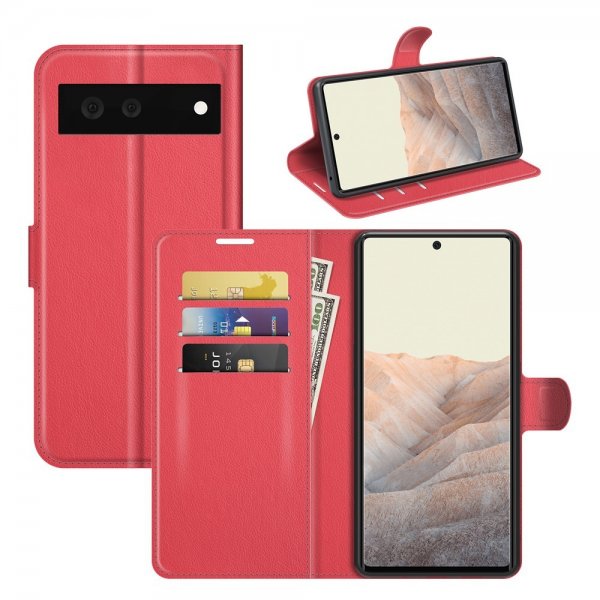 Google Pixel 6 Etui Litchi Rød