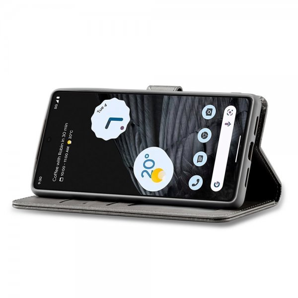 Lc.Imeeke Google Pixel 7 Etui med Kortlomme stativfunksjon Grå
