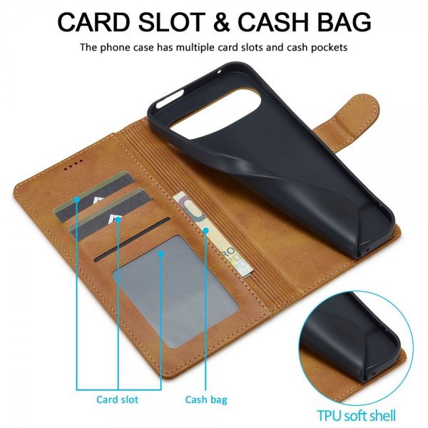 Lc.Imeeke Google Pixel 9/Pixel 9 Pro/Pixel 10/Pixel 10 Pro Etui med Kortlomme Lysebrun