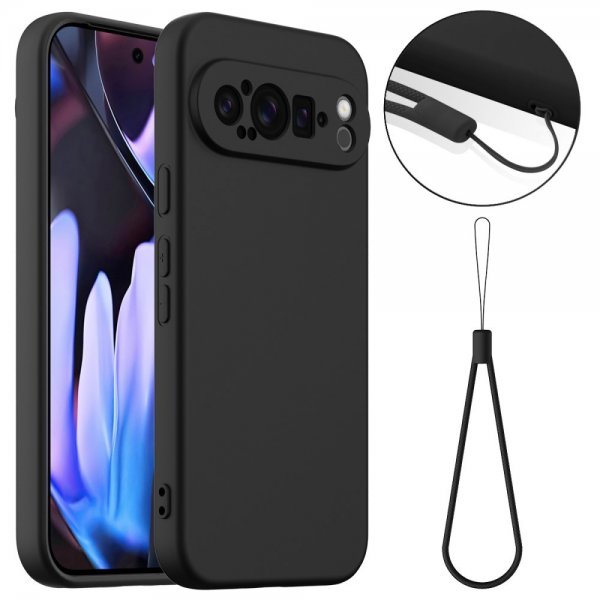 Google Pixel 9 Pro Deksel med Stropp Silikon MagSafe Svart