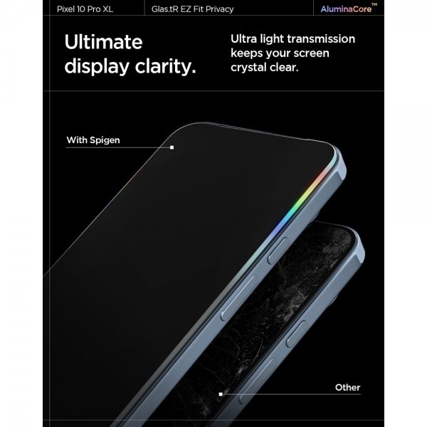 Spigen Google Pixel 9 Pro XL/Pixel 10 Pro XL Skjermbeskytter GLAS.tR EZ Fit Privacy 2-pakning