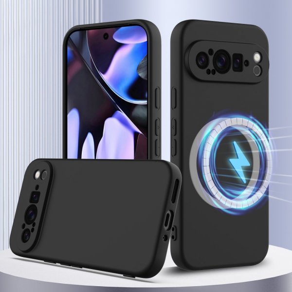 Google Pixel 9 Pro XL Deksel med Stropp Silikon MagSafe Svart
