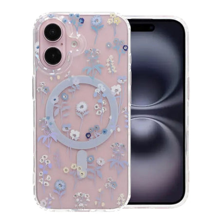 iPhone 16 Deksel Blomstret strass MagSafe Lilla