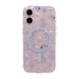 iPhone 16 Deksel Blomstret strass MagSafe Lilla